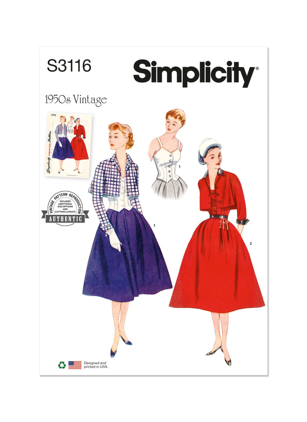 Simplicity Misses Bolero Suit and Bodice Sewing Pattern S3116