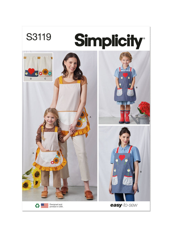 Simplicity: Children & Misses Aprons and Kitchen Accessories S3119A