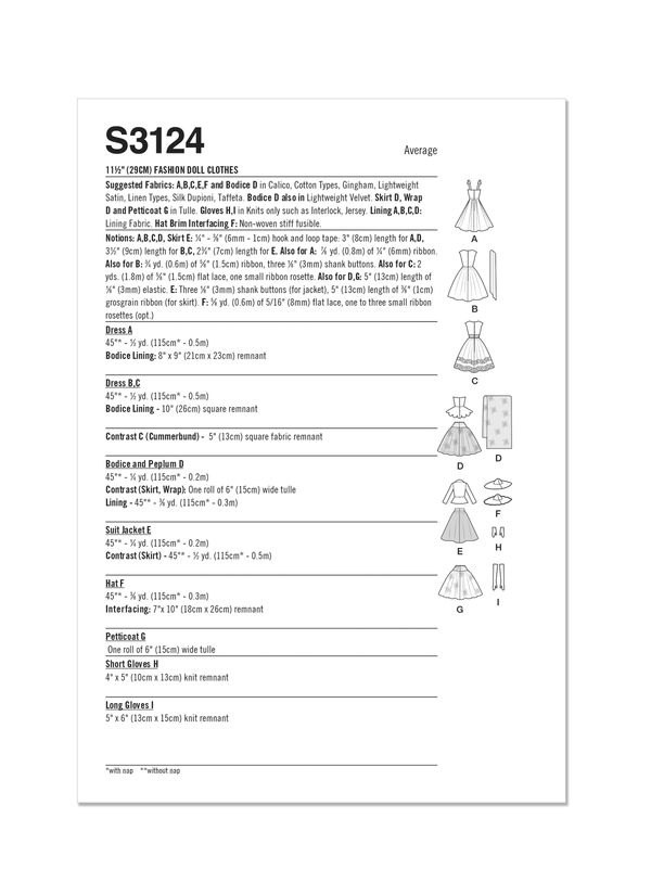 Simplicity: 11-1/2" Fashion Doll Clothes Sewing Pattern S3124OS
