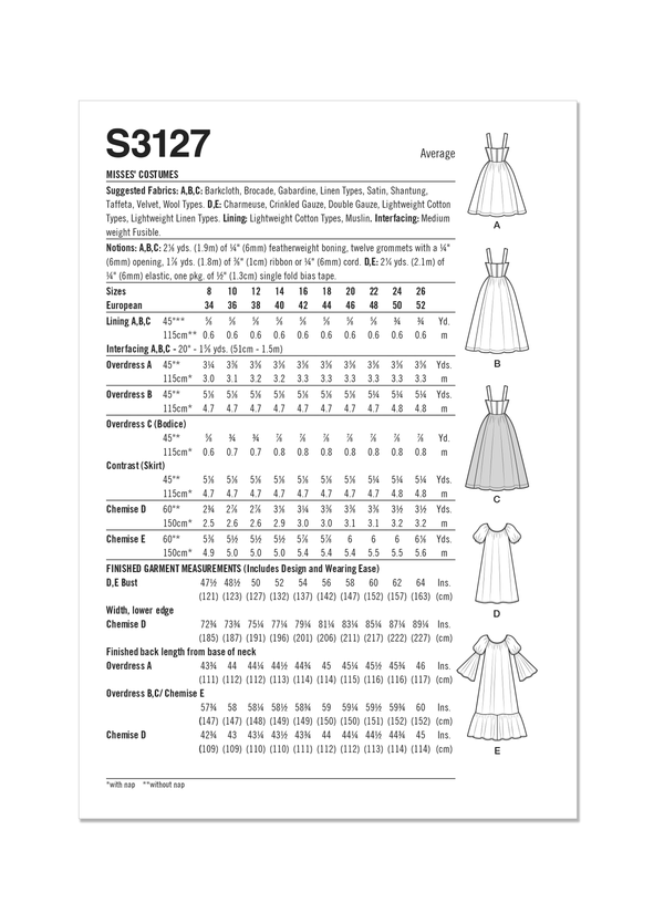 Simplicity Misses Costumes: Create Your Own Sewing Pattern S3127