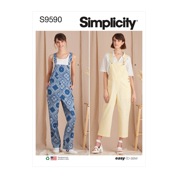 Simplicity Misses Overalls Dungarees Pattern Sewing Pattern S9590 A (XS-S-M-L-XL)