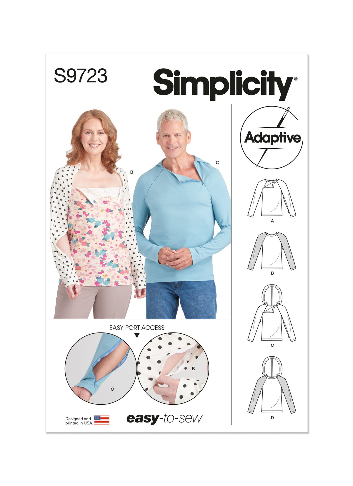 Simplicity Unisex Dual Port Access Chemo Top & Hoodie Sewing Pattern S9723A