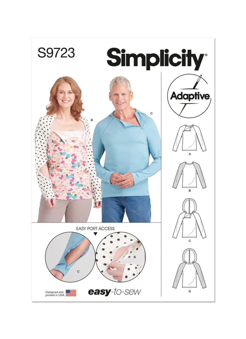 Simplicity Unisex Dual Port Access Chemo Top & Hoodie Sewing Pattern S9723A