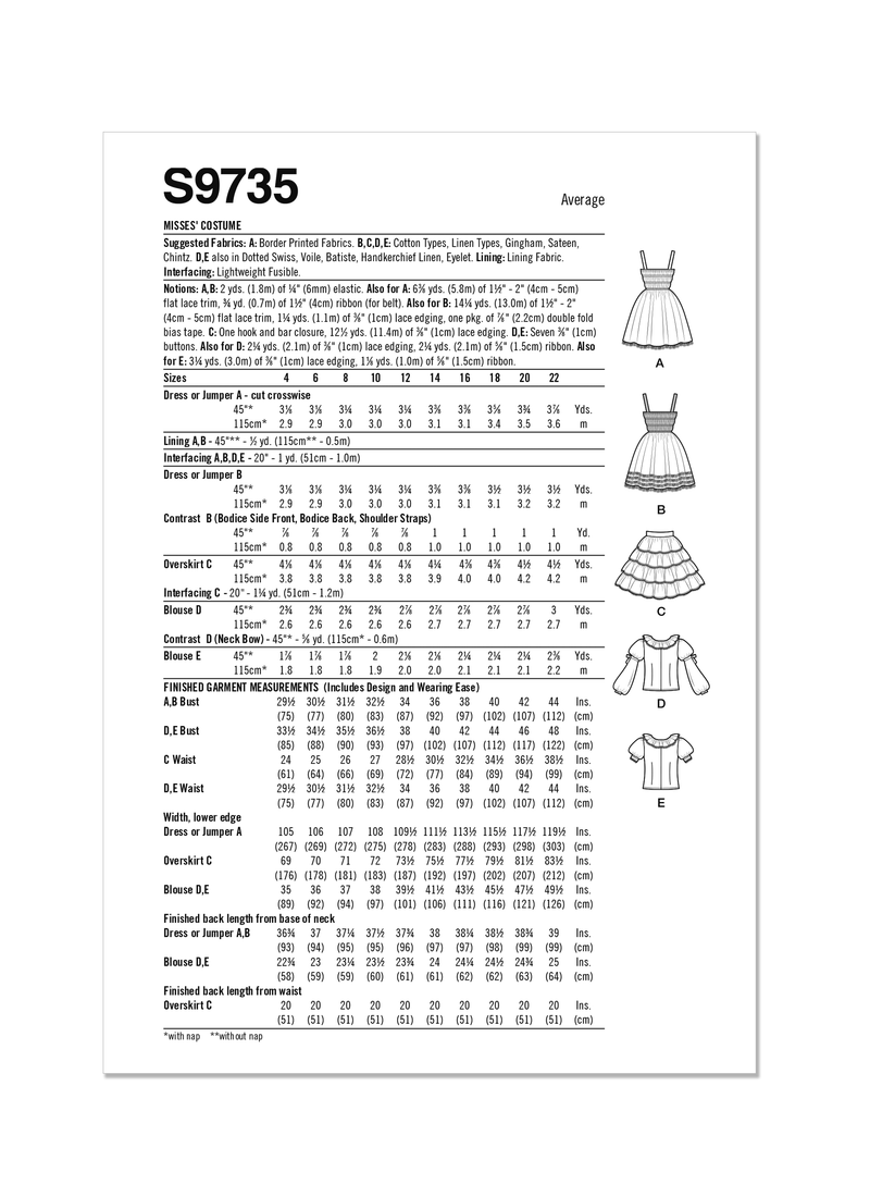 Simplicity Misses Pullover Dress Costume Sewing Pattern S9735