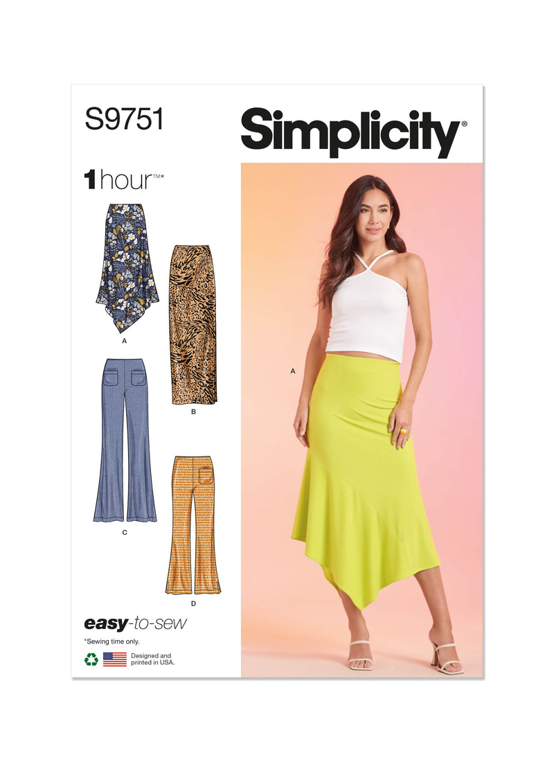 Simplicity Misses Knit Skirts and Pants in Two Lengths Sewing Pattern S9751