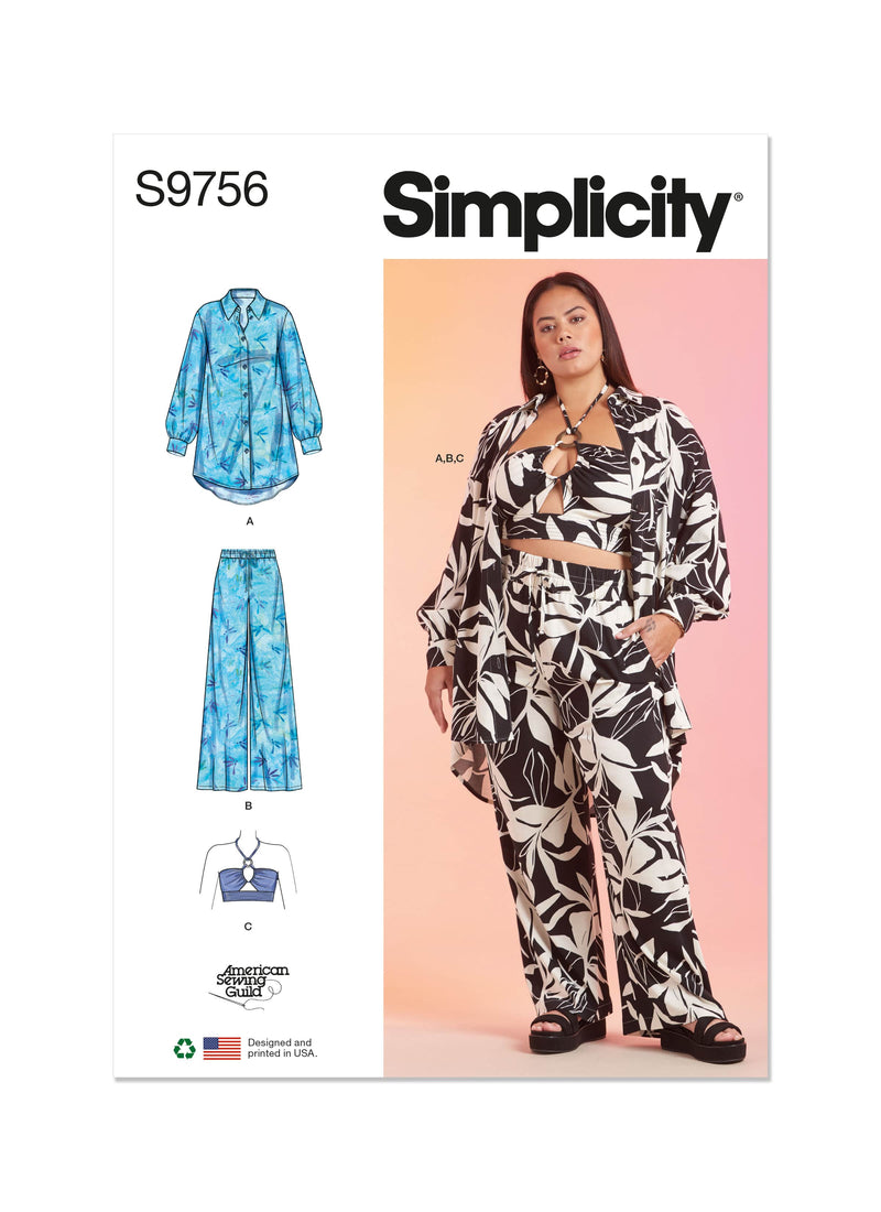 Simplicity Misses and Womens Shirt, Pants and Halter Top for American Sewing Guild Sewing Pattern S9756