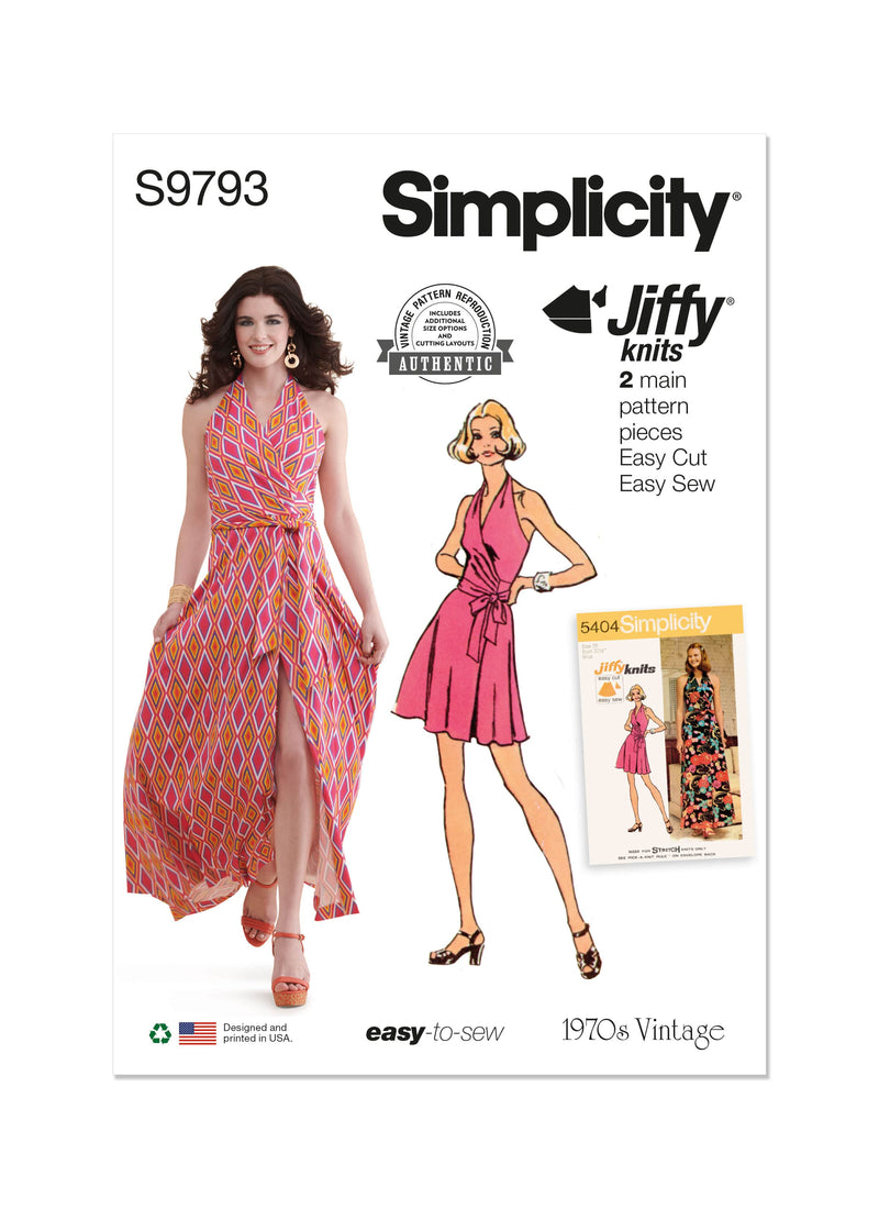 Simplicity Misses Knit Front-Wrap Halter-Dress in Two Lengths Sewing Pattern S9793