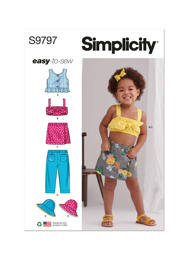 Simplicity Toddlers Tops Skort, Pants & Hat in Three Sizes Sewing Pattern S9797A