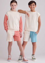 Simplicity Girls and Boys Sweatshirts and Shorts Sewing Pattern S9801 A (7-8-10-12-14)
