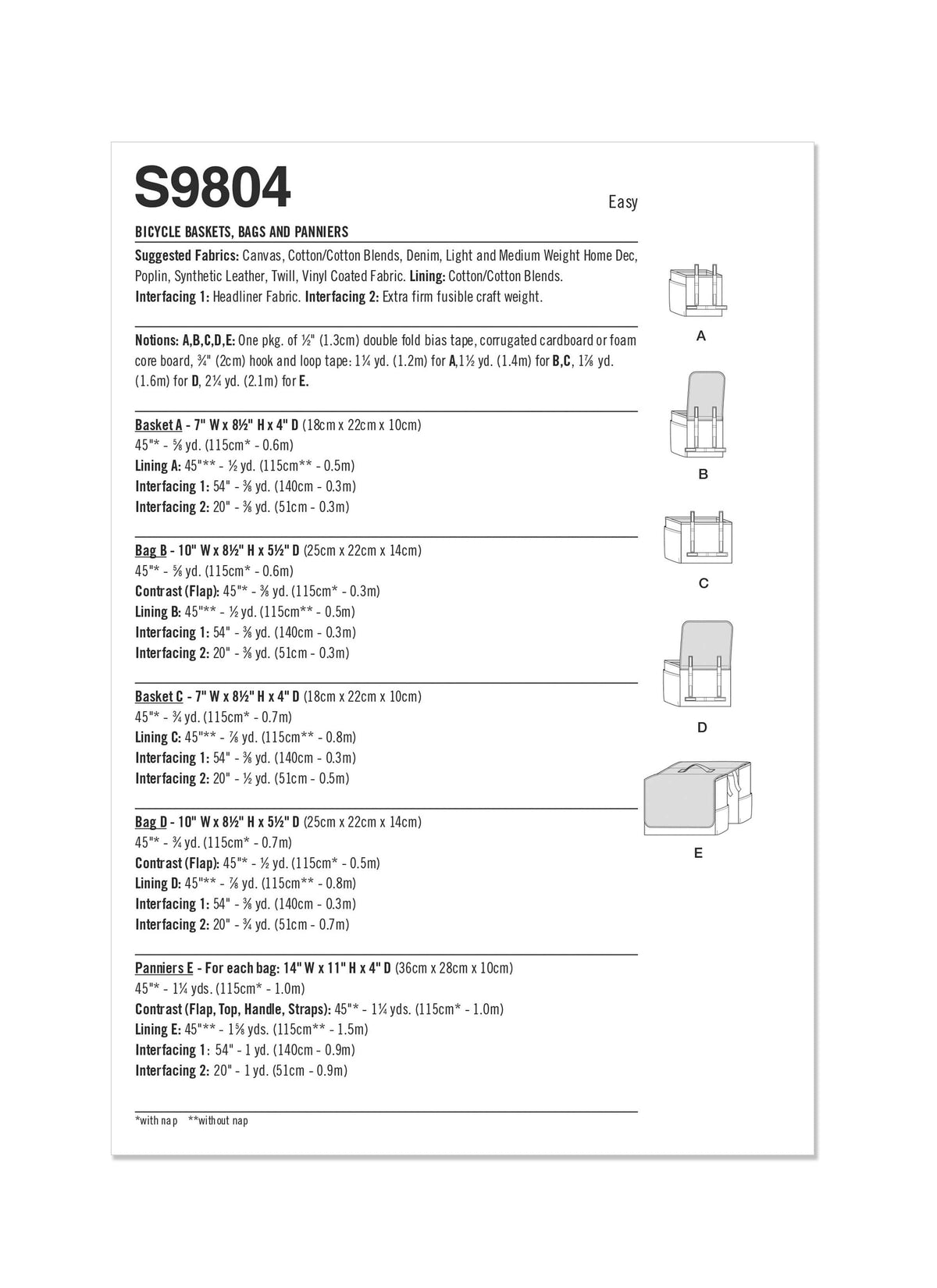Simplicity Bicycle Baskets, Bags and Panniers Sewing Pattern S9804 OS 