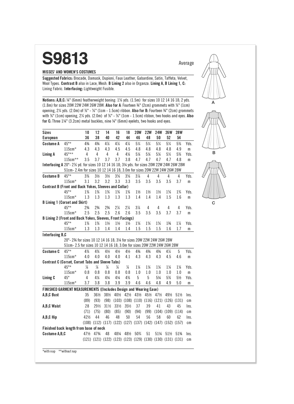 Simplicity Misses & Womens Costumes Sewing Pattern S9813
