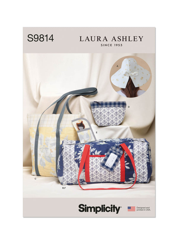 Simplicity Hat in Three Sizes, Duffel, Tote, Cosmetic Case, Eyeglass Case and Luggage Tag by Laura Ashley Sewing Pattern S9814 A (ALL SIZES)