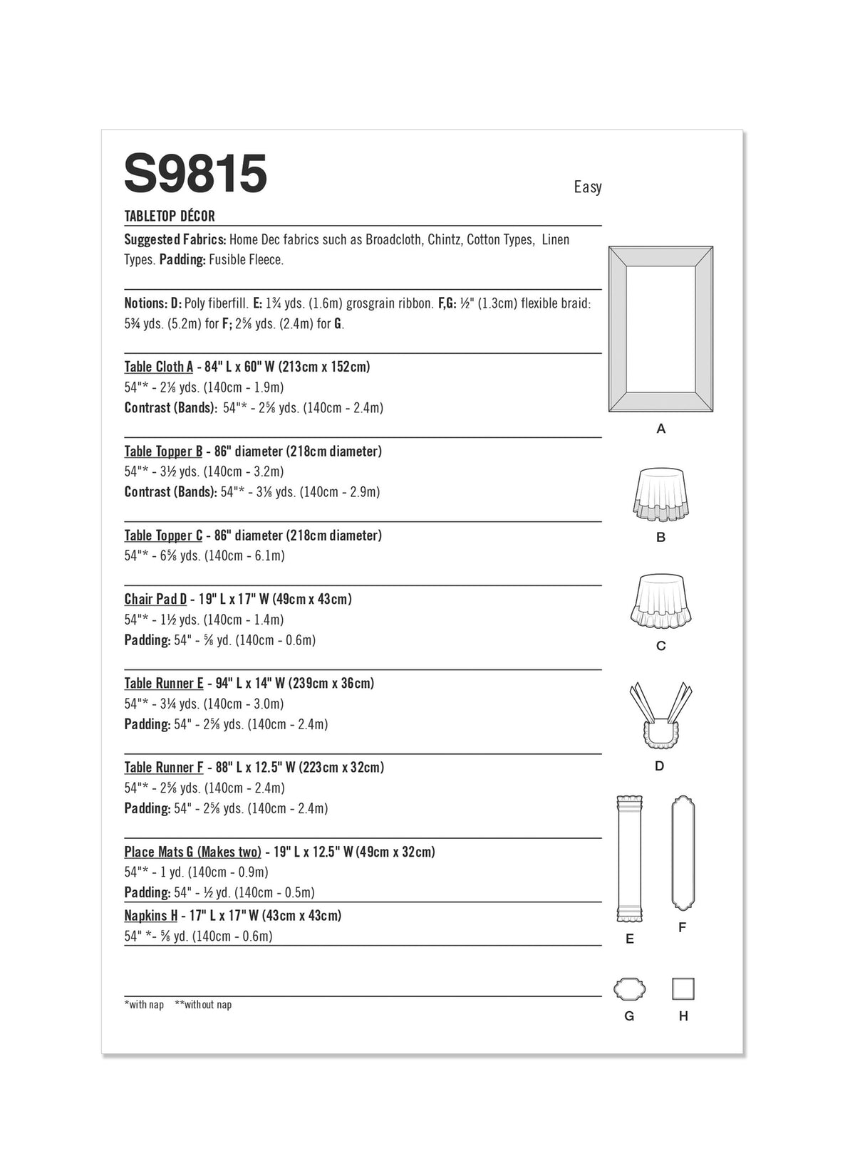 Simplicity Tabletop Décor Sewing Pattern S9815 OS