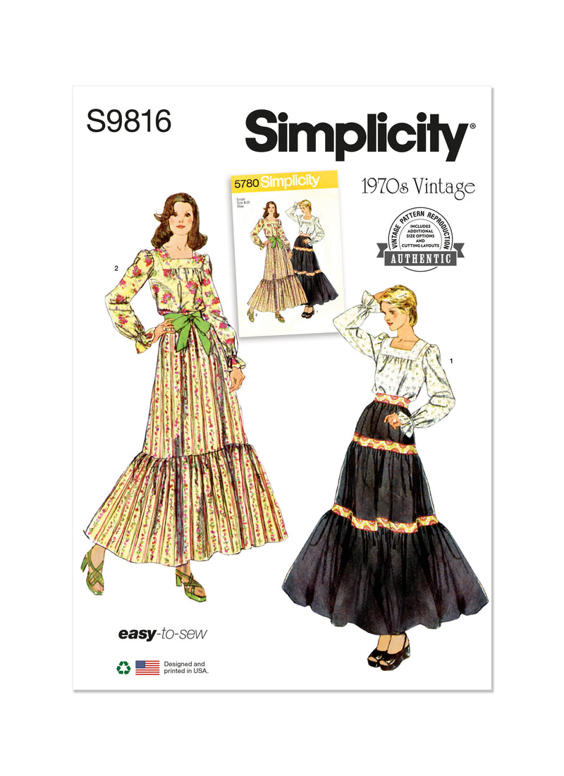 Simplicity Misses Blouse and Skirts Sewing Pattern S9816 A (S-M-L-XL)