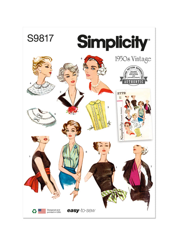 Simplicity Misses Neckwear, Headband, Dickey and Sash-Belt Sewing Pattern S9817 OS 