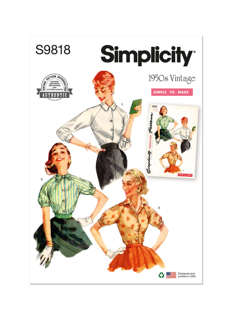 Simplicity Misses Blouses Sewing Pattern S9818