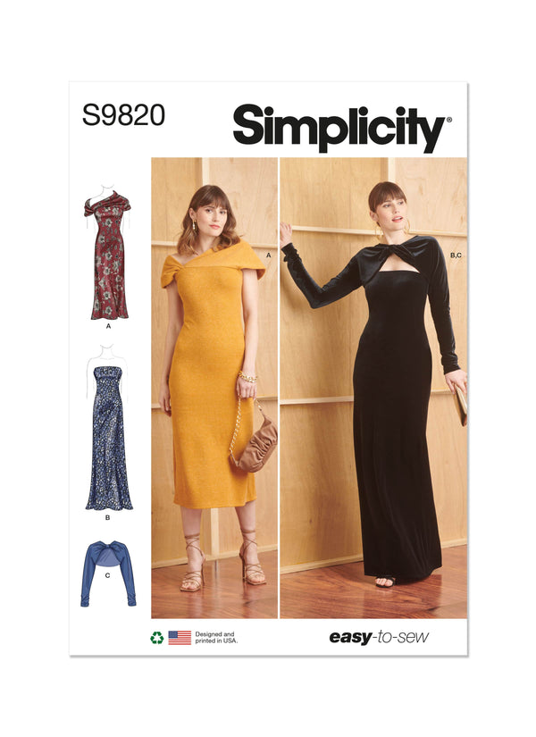 Simplicity Misses Knit Dresses and Shrug Sewing Pattern S9820