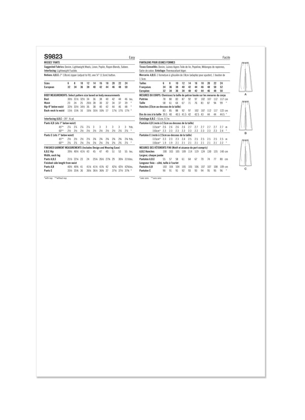 Simplicity Misses Pants Sewing Pattern S9823