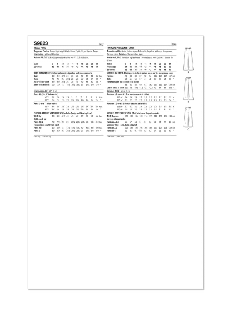 Simplicity Misses Pants Sewing Pattern S9823