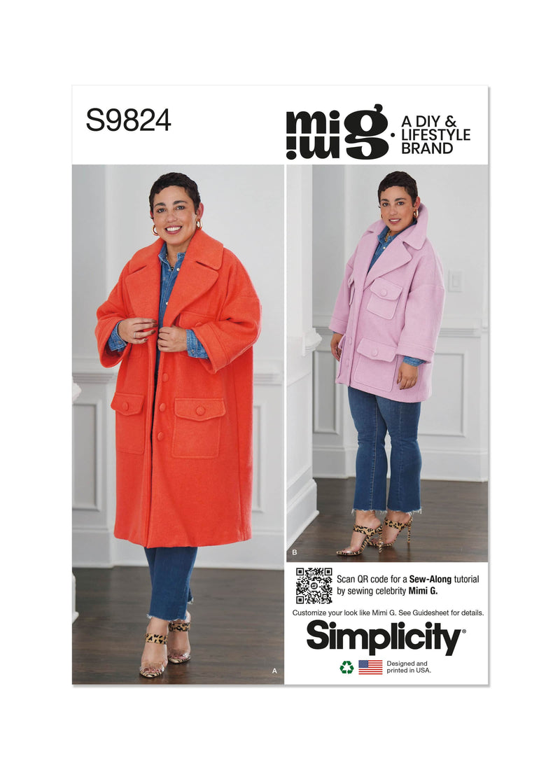 Simplicity Misses Coat in Two Lengths by Mimi G Style Sewing Pattern S9824 A (XS-S-M-L-XL)