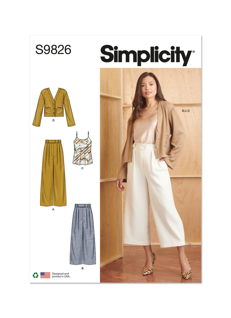 Simplicity Misses Pants in Two Lengths, Camisole and Cardigan Sewing Pattern S9826