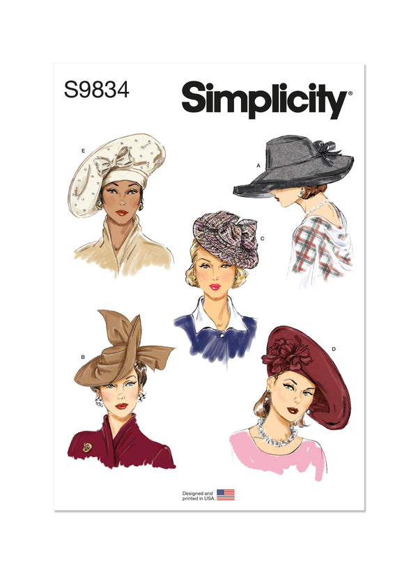 Simplicity Misses Hats in Five Styles Sewing Pattern S9834 OS 