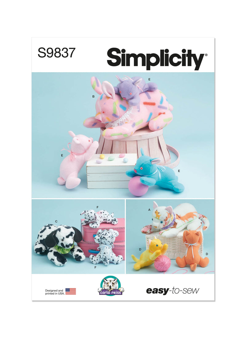 Simplicity Plush Animals by Carla Reiss Design Sewing Pattern S9837 OS 