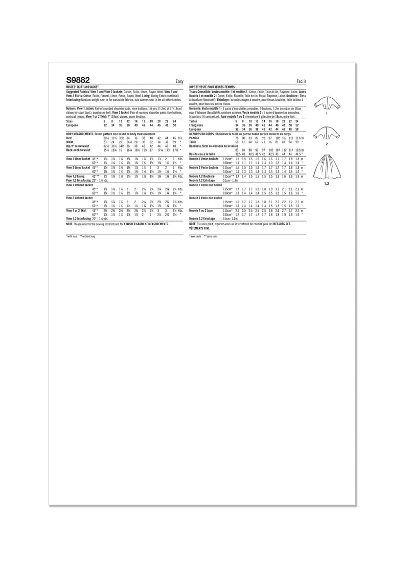 Simplicity Misses Skirt and Jacket Sewing Pattern S9882