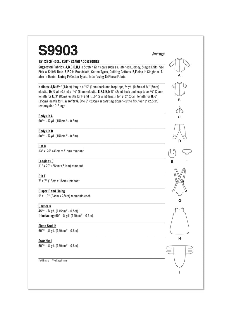 Simplicity 15” Doll Clothes and Accessories By Andrea Schewe Designs Sewing Pattern S9903 OS 