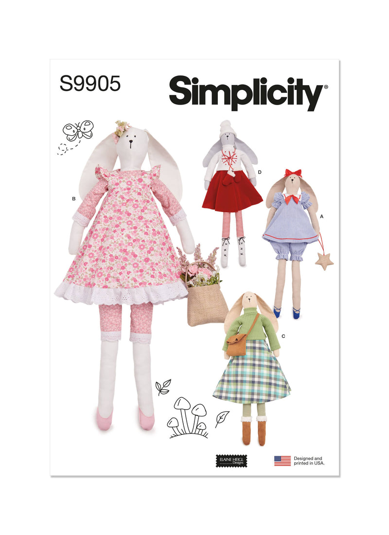 Simplicity Slender Plush Bunny & Clothes By Elaine Heigl Sewing Pattern S9905 OS