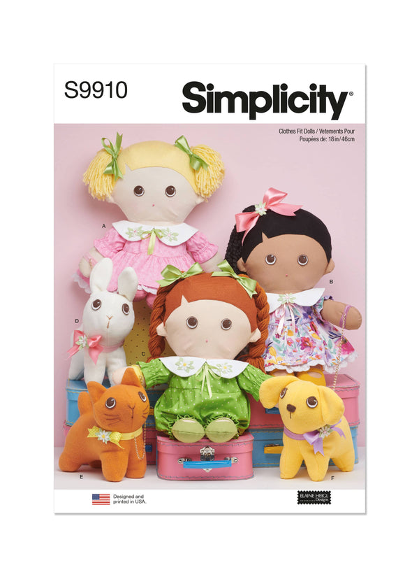 Simplicity Plush dolls with clothes & plush pets By Elaine Heigl Pattern S9910