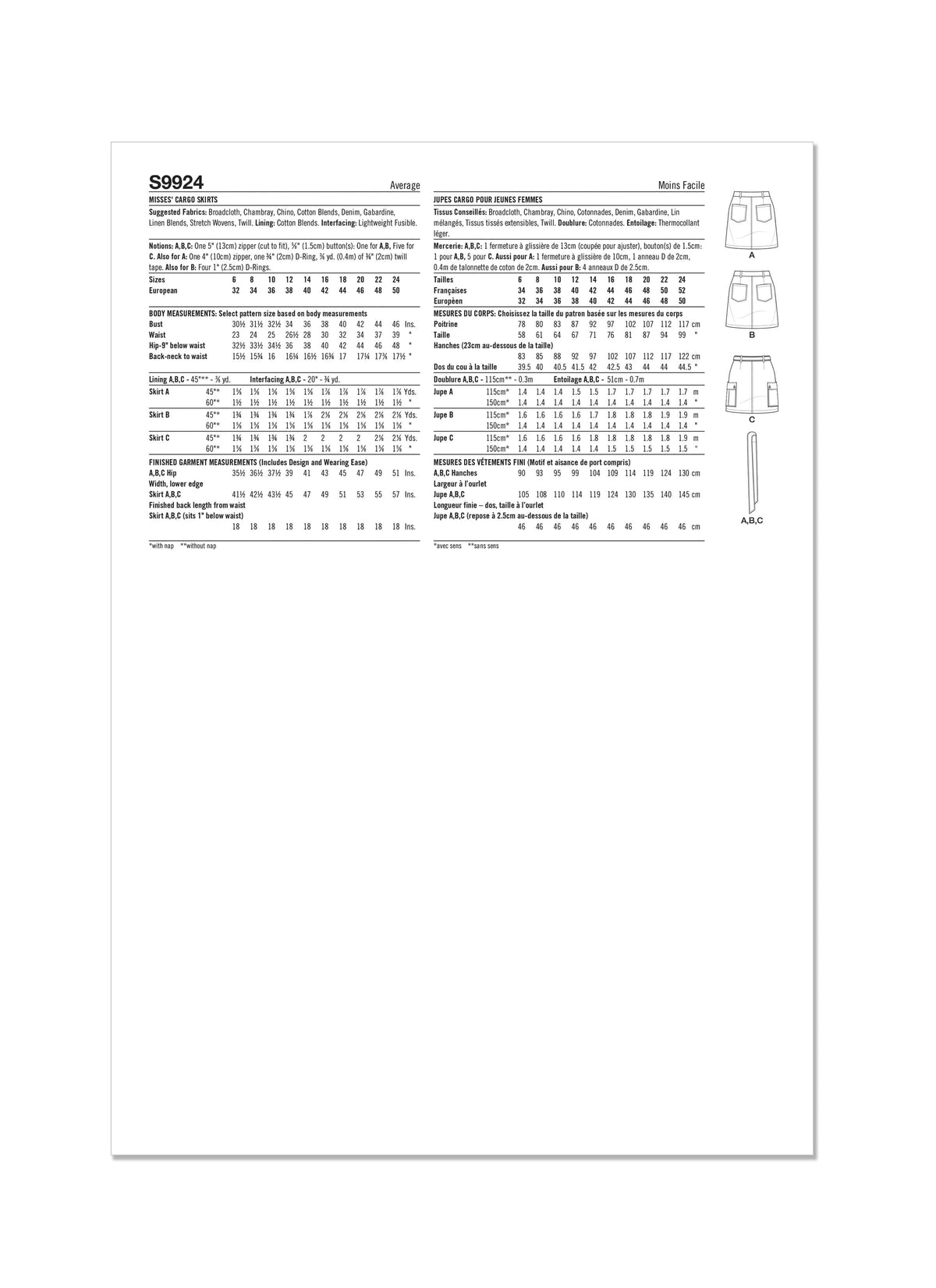 Simplicity Misses Mini Cargo Skirts Sewing Pattern S9924