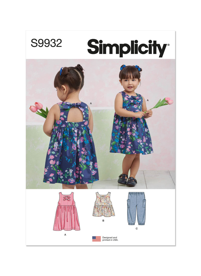 Simplicity Toddlers Dress, Top and Pants Sewing Pattern S9932 A (1/2-1-2-3-4)