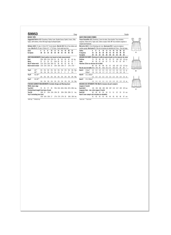 Simplicity Misses Tops Sewing Pattern for Stylish Creations S9953