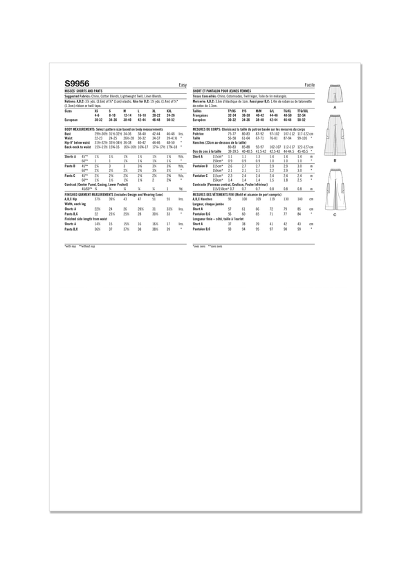 Simplicity Misses Shorts and Pants Sewing Pattern S9956A