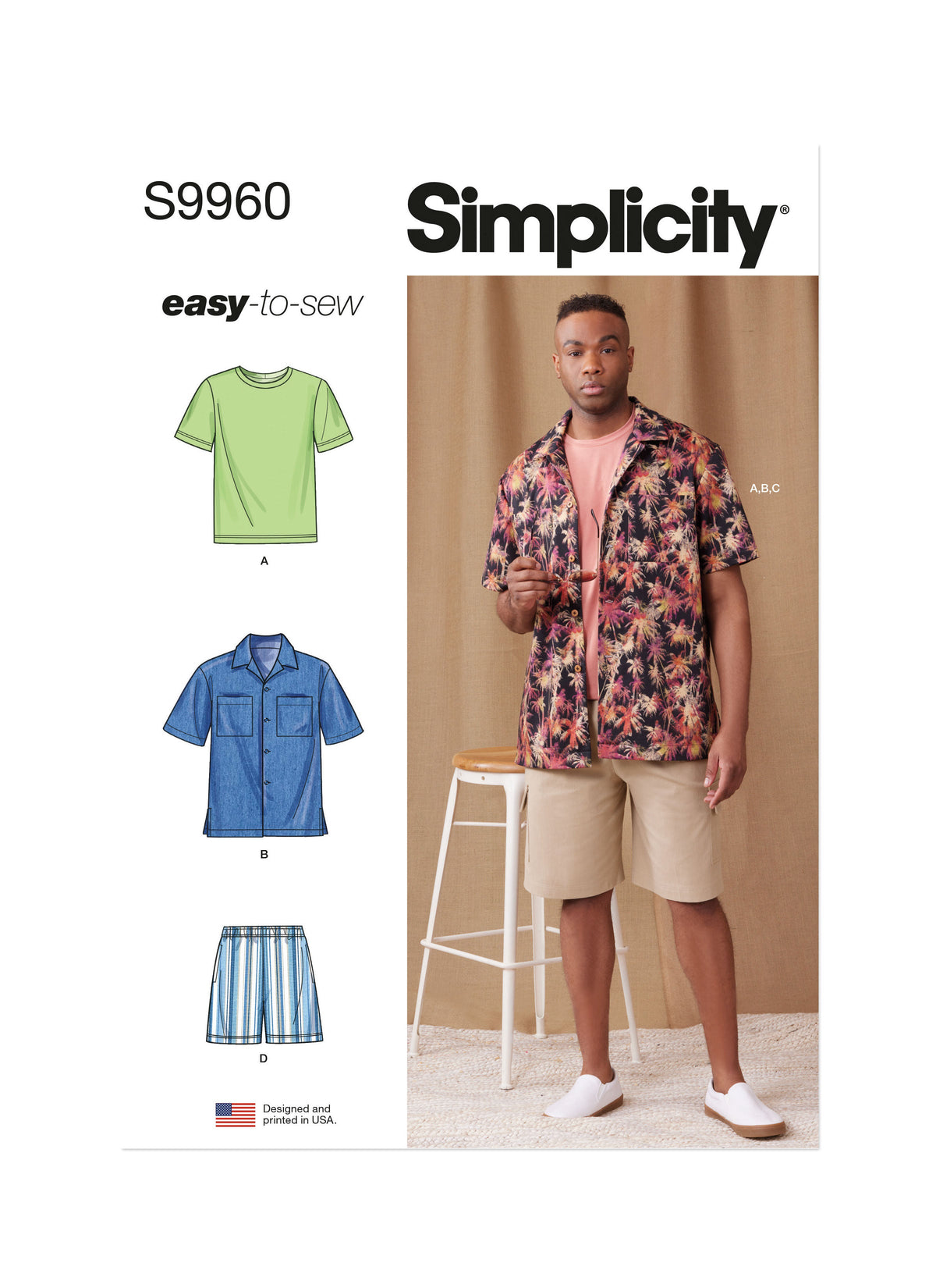 Simplicity Men's Knit T-Shirt, Shirt and Shorts Sewing Pattern S9960