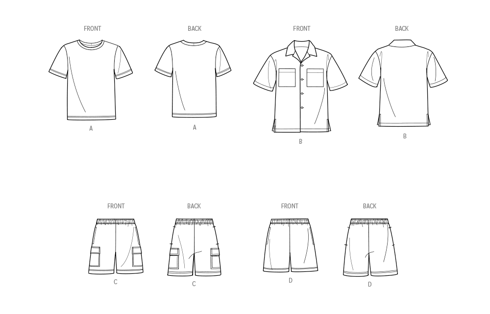 Simplicity Men's Knit T-Shirt, Shirt and Shorts Sewing Pattern S9960