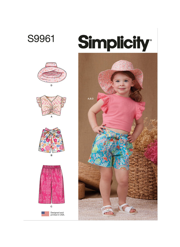 Simplicity Toddlers' Shorts, Pants, Hat & Knit Top Sewing Pattern S9961A