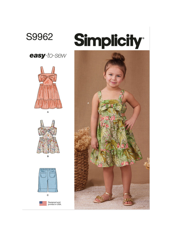 Simplicity: Children's Dress, Top and Shorts Sewing Pattern S9962A