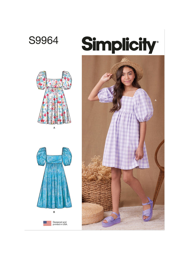 Simplicity Girls' Dress with Back Bodice & Length Variations Pattern S9964A