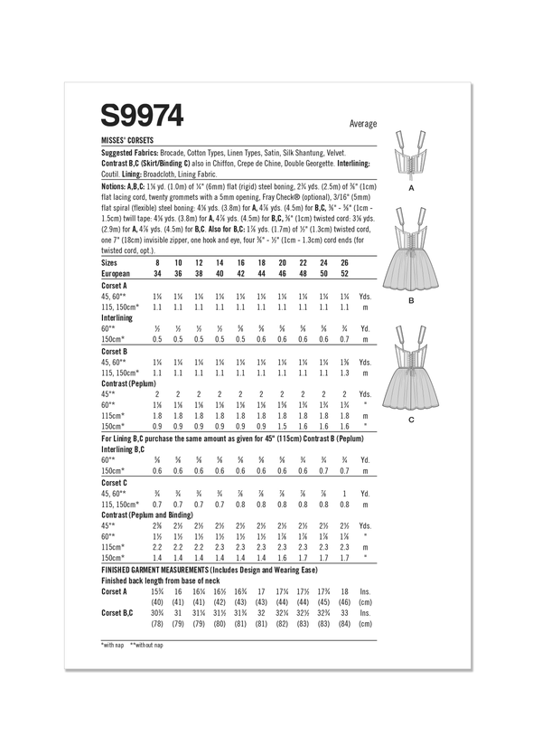 Simplicity Misses Corsets by Madalynne Intimates Sewing Pattern S9974