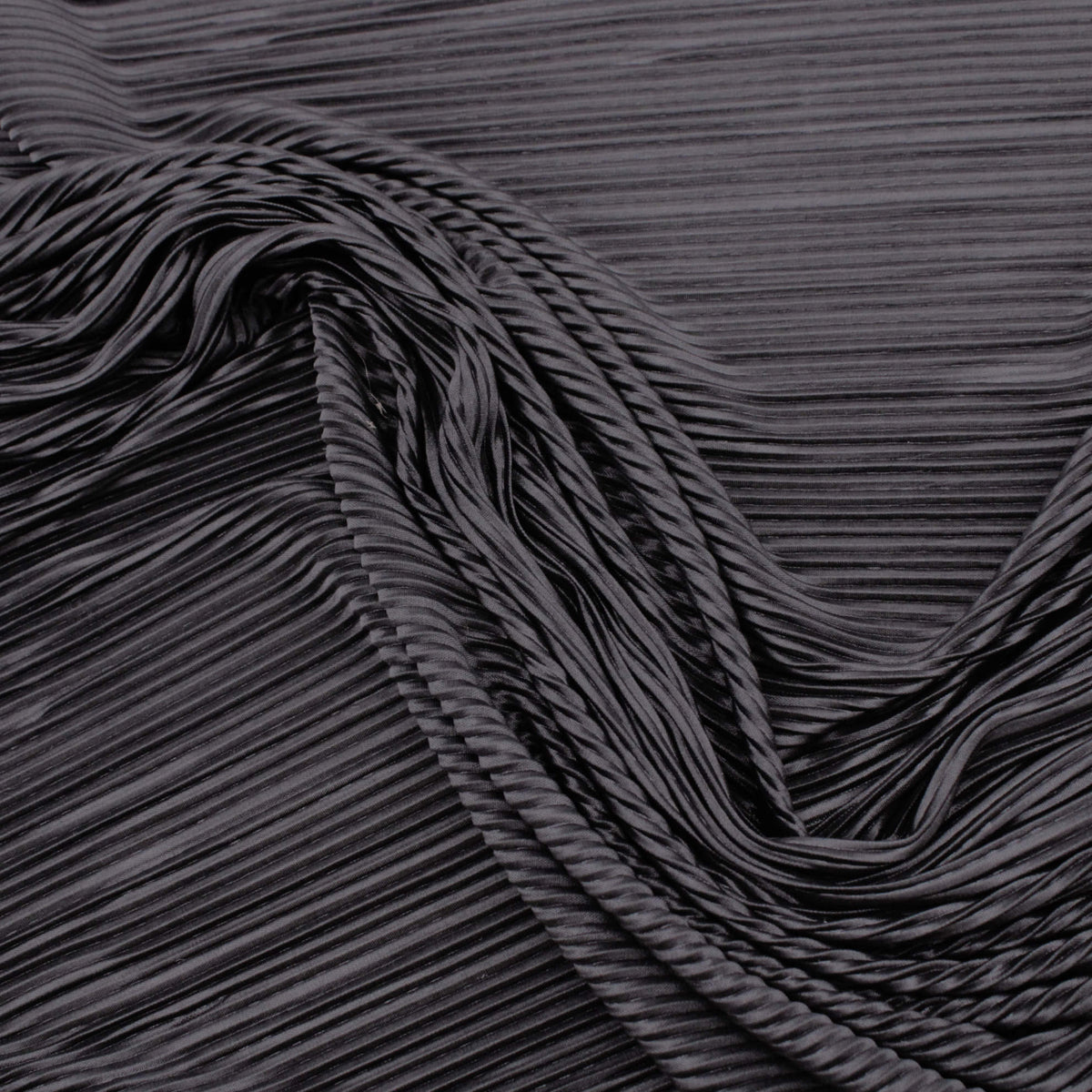 Satin Feel Cloque Crinkled Pleats Plisse Fabric - Black