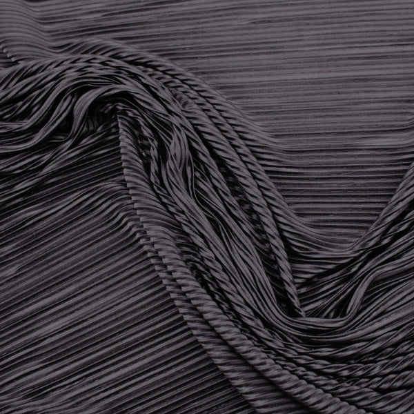 Satin Feel Cloque Crinkled Pleats Plisse Fabric - Black