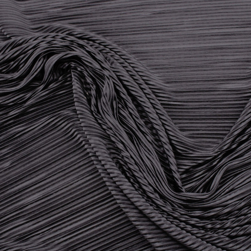 Satin Feel Cloque Crinkled Pleats Plisse Fabric - Black