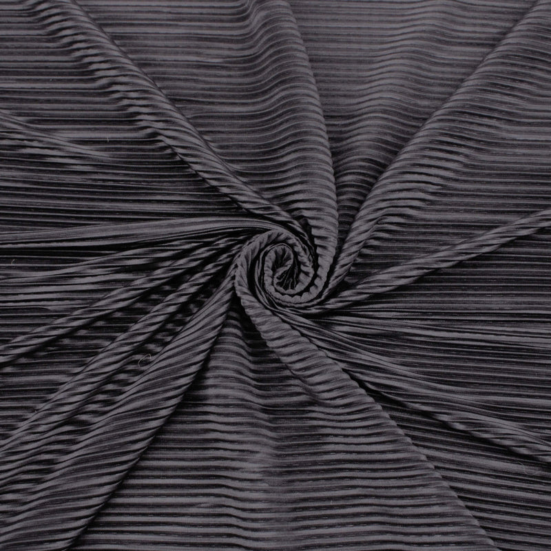 Satin Feel Cloque Crinkled Pleats Plisse Fabric - Black