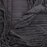 Satin Feel Cloque Crinkled Pleats Plisse Fabric - Black