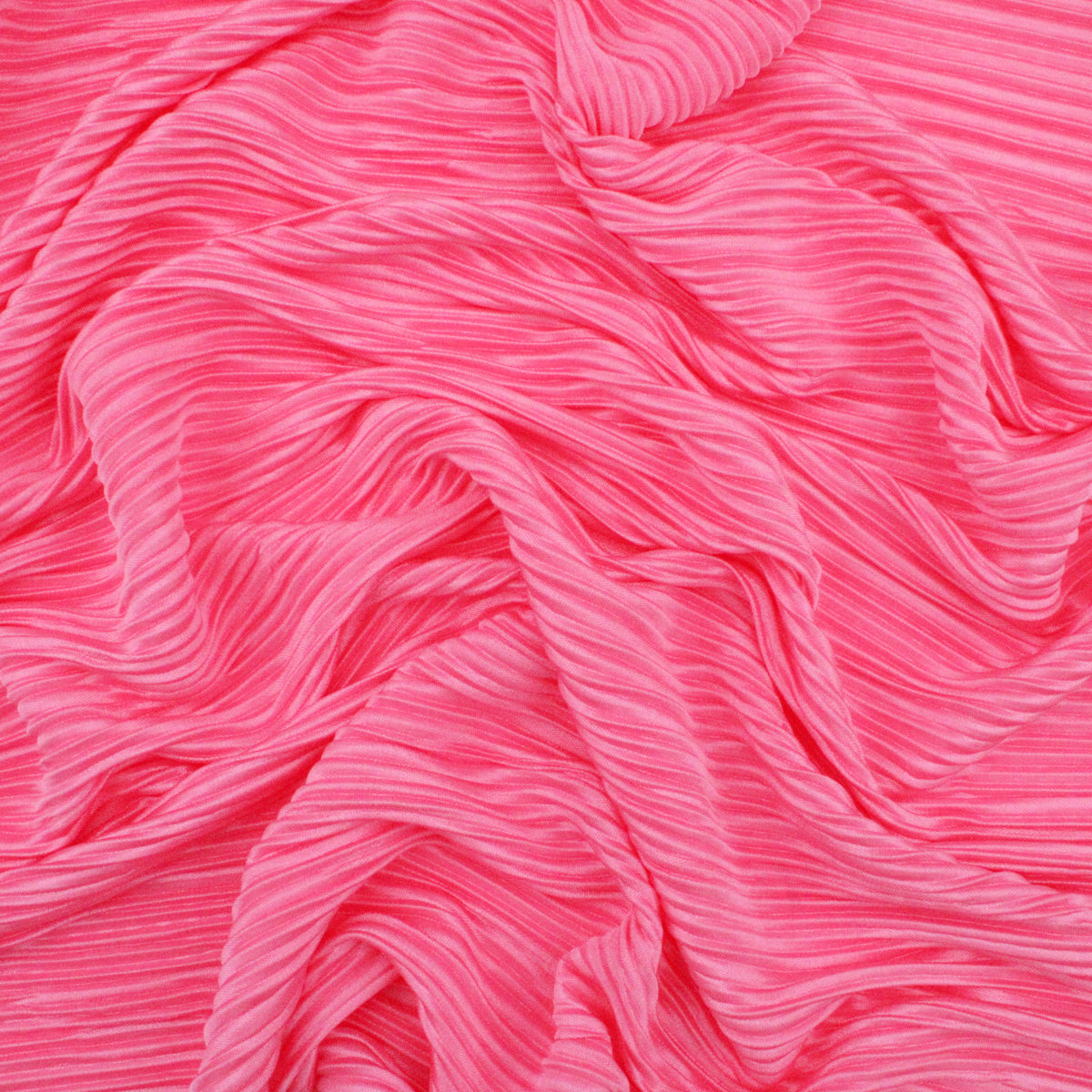 Satin Feel Cloque Crinkled Pleats Plisse Fabric - Azalea Pink
