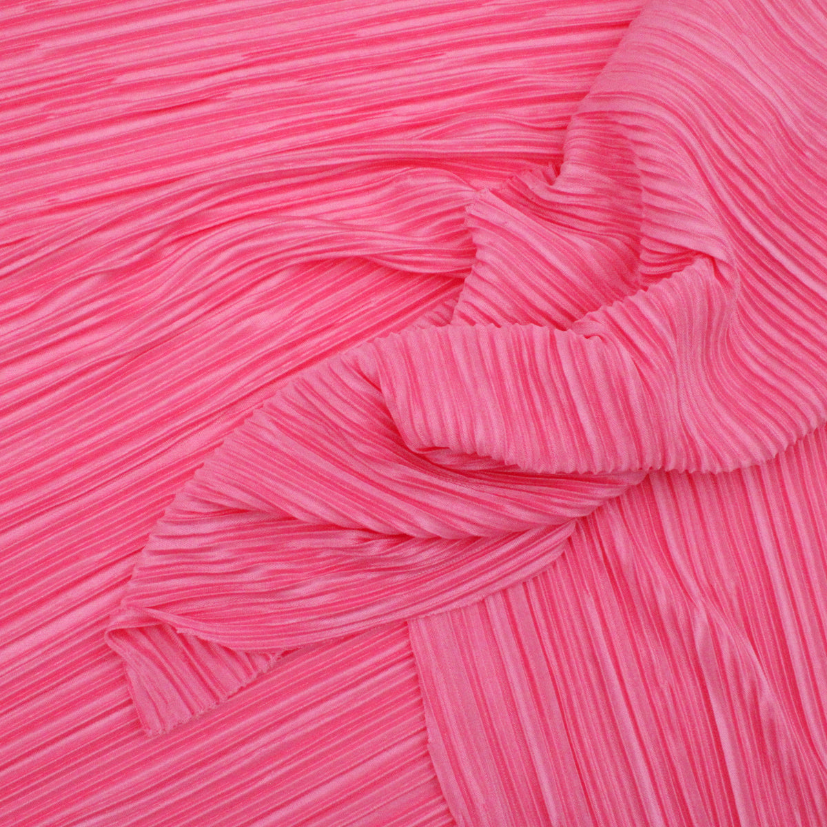 Satin Feel Cloque Crinkled Pleats Plisse Fabric - Azalea Pink