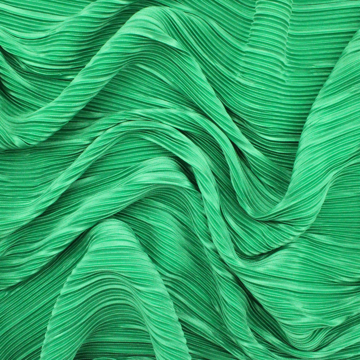 Satin Feel Cloque Crinkled Pleats Plisse Fabric - Emerald Green