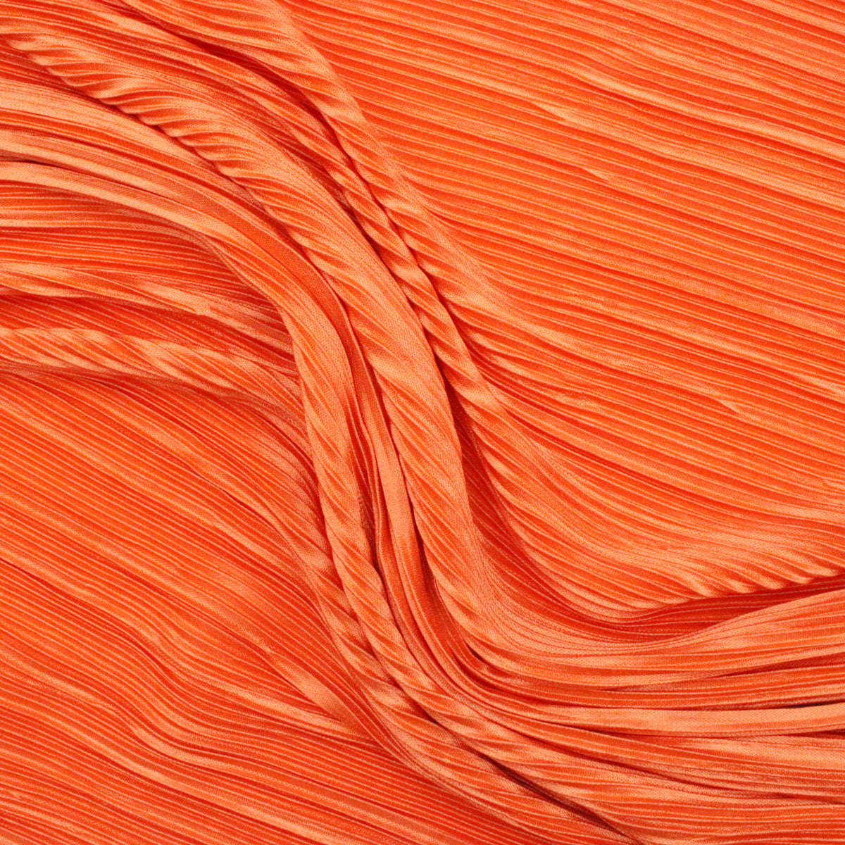 Satin Feel Cloque Crinkled Pleats Plisse Fabric - Flame Orange